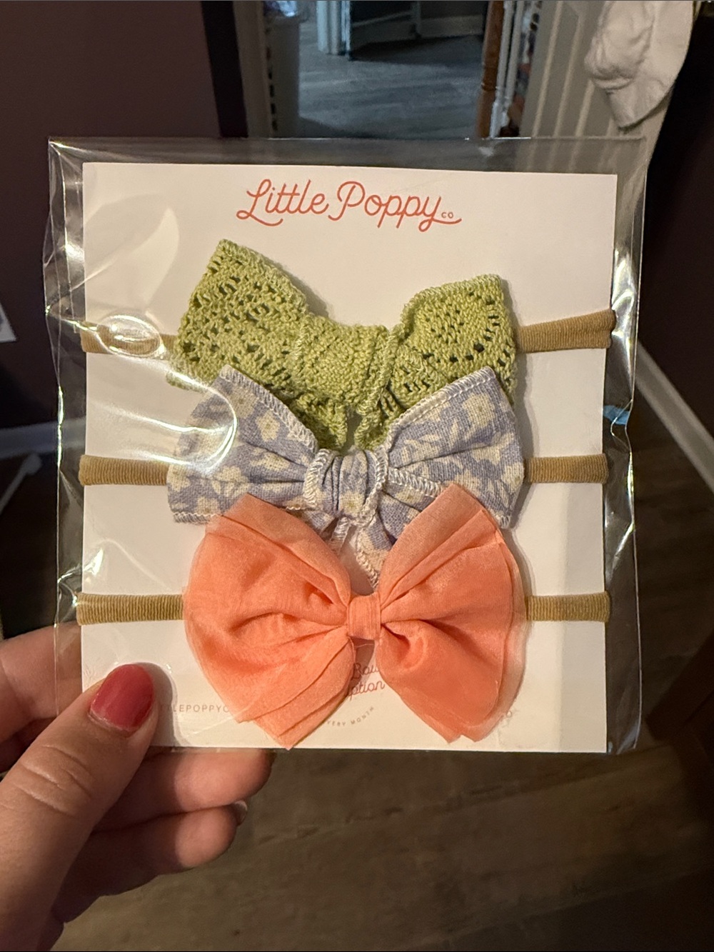 Little Poppy Girls' Three-Pack Bow Headbands - Green, Lavender, Peach